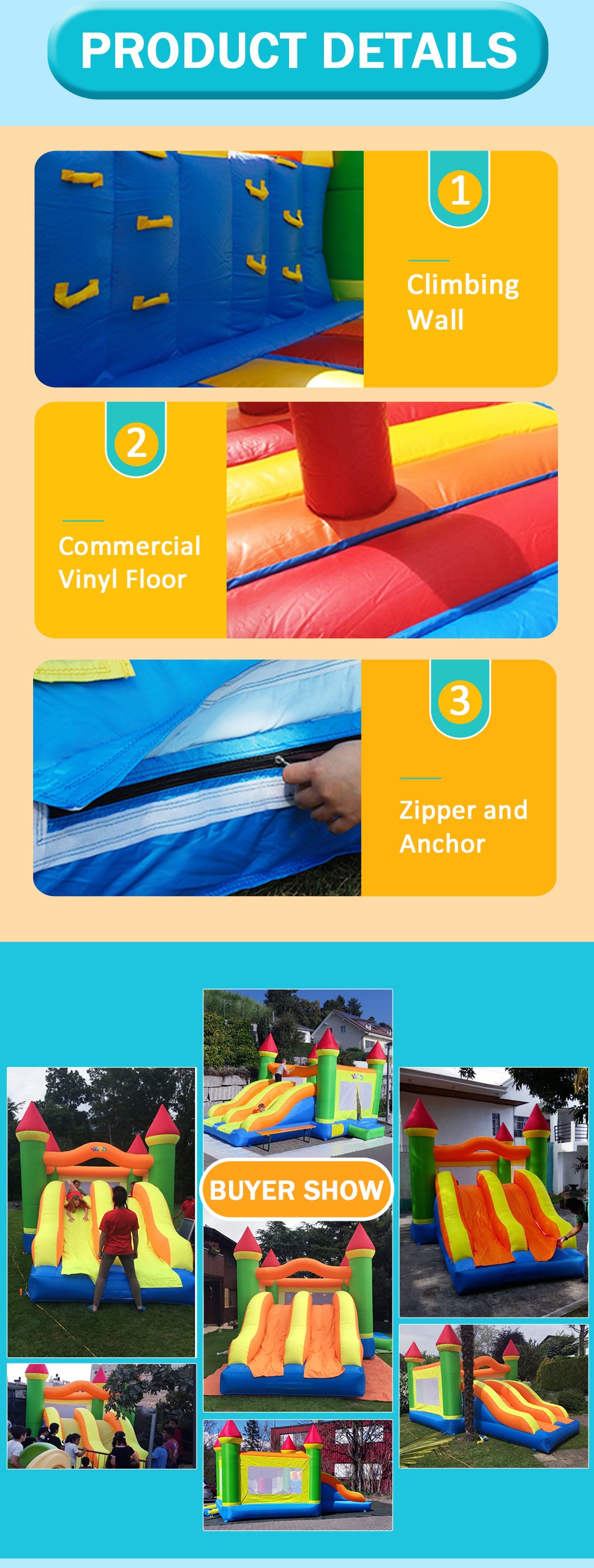 Kids Deluxe Inflatable Bounce House 65x28x24m Jumping Castle Fun Obstacle Course With Blowers - 2