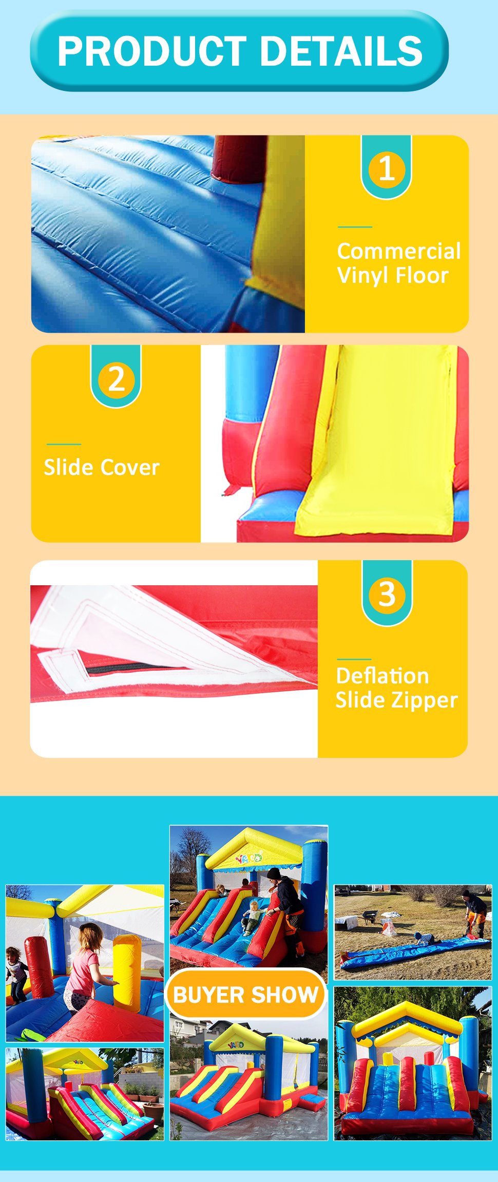 Large Outdoor Inflatable Bounce House Dualsided Kids Play Jumping Castle 5x4x27m Fun Party Toy - 2