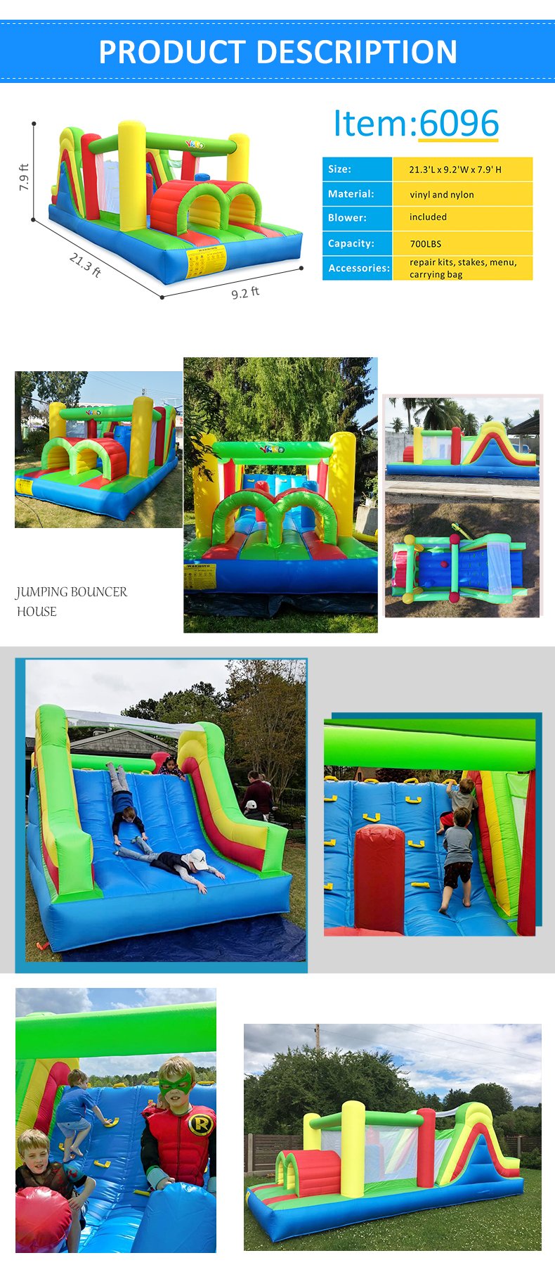 6in1 Giant Inflatable Yard Obstacle Course With Large Climbing Wall Slide Bounce House Super Combo Bouncer And Blower - 1 6in1 Giant Inflatable Yard Obstacle Course With Large Climbing Wall Slide Bounce House Super Combo Bouncer And Blower - 1