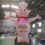 To Door Giant Inflatable Pig Cartoon For Restaurant Advertising Chef Outdoor