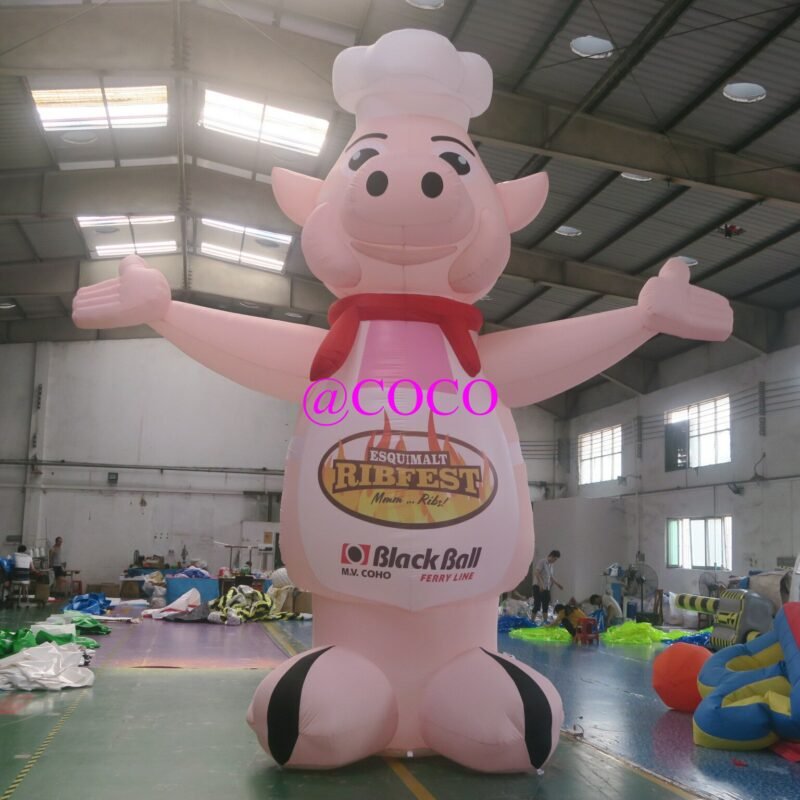 To Door Giant Inflatable Pig Cartoon For Restaurant Advertising Chef Outdoor