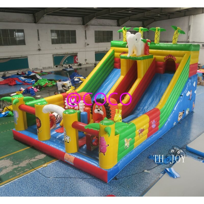 To Sea Port 10x4m Commercial Jungle Inflatable Slide Good Quality Animal Zoo Bouncy For Kids