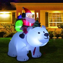 Giant Inflatable Santa Claus Riding Polar Bear 2m Christmas Head Doll Indoor Outdoor Garden Xmas Decoration