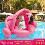 Dmar 0-3 Years Baby Inflatable Flamingo Swan Pool Float With Sunshade Ride-on Swimming Ring Safe Seat Water Toys Infant Circle