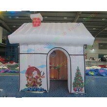 To Door 3x3x3m Inflatable Christmas House Full Printing Santa Claus Grotto Booth