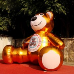 Newly Design 5x4m Inflatable Golden Bear Cartoon Inflated Individualized Advert Logo Printed Mascot Teddy Decoration