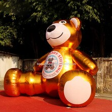 Newly Design 5x4m Inflatable Golden Bear Cartoon Inflated Individualized Advert Logo Printed Mascot Teddy Decoration