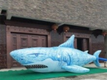 Customized Oxford Cloth 6m 20ft Advertising Blue Giant Inflatable Shark Large Ocean Sea Animal Balloon For Parade