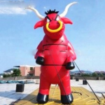 Outdoor Decoration Red Color Giant Inflatable Bull Cartoon Model For Advertising