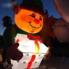 6 Meters Height Pvc Inflatable Lighting Christmas Cartoon Boy Hugging Gift Box Model Characteristic Led X-mas Decoration