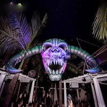 Giant 8 Meters Green Inflatable Skull With Led Lights For Halloween Decorations Customizable Size Display Toys