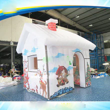 To Door Inflatable Christmas House Santa Grotto Tent Decoration With Full Printing