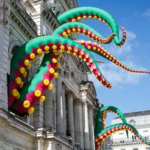 Customized Urban-art Outdoor Green Giant Inflatable Octopus Tentacle Feet For Halloween Decoration