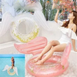 Adults Sequin Inflatable Pool Float Angel Wing Shape Swim Ring Circle Swimming Tube Toys
