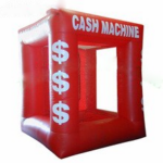 Funny Game Cube Red Inflatable Money Machine Cash Catching Grab Booth For Advertising