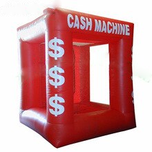 Funny Game Cube Red Inflatable Money Machine Cash Catching Grab Booth For Advertising