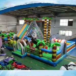 Design 12x8m Inflatable Dinosaur Park Fun City Kids Party Bouncer House Bouncing Castle With Slide