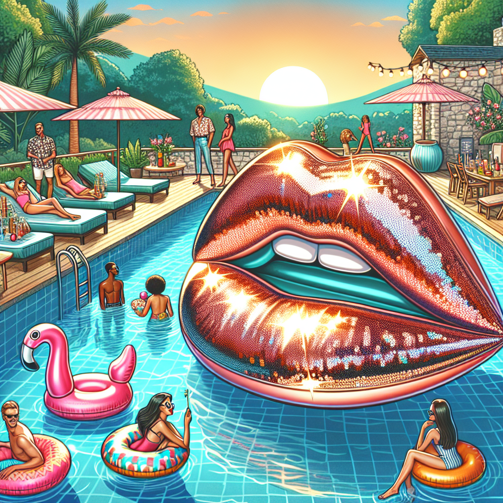 Experience Glamour with the Stylish Rose Gold Sequin Lips Inflatable Pool Float  