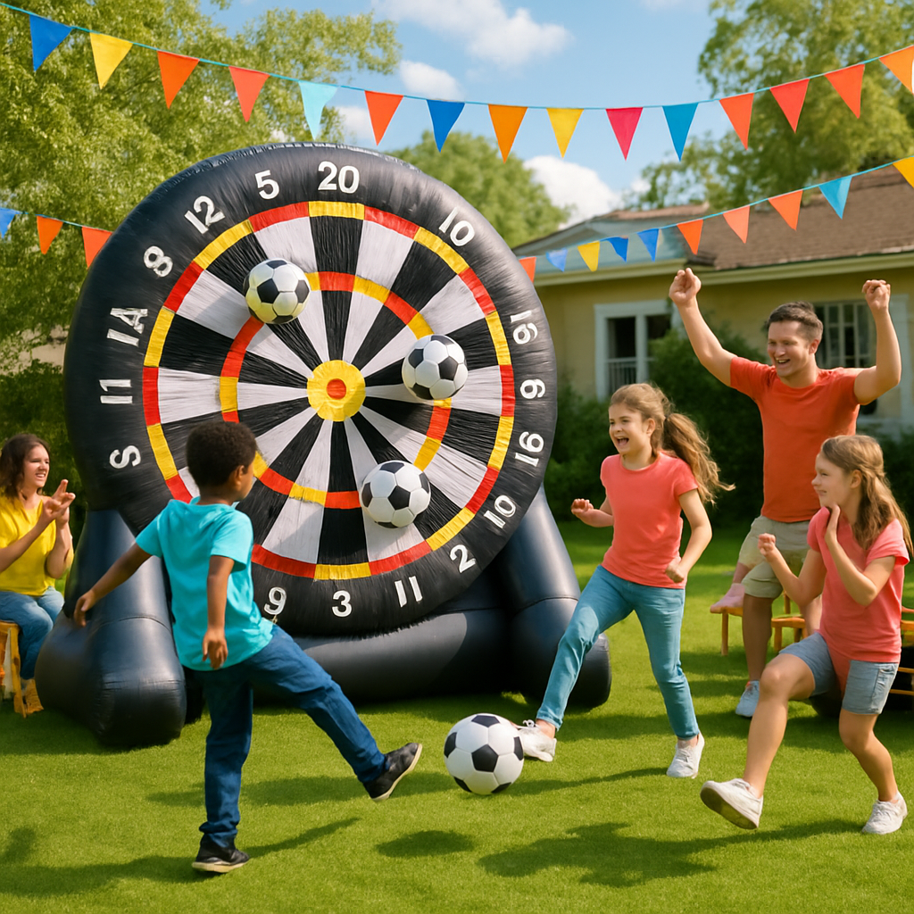 Setting Up the Giant Inflatable Soccer Dart Board Game in Your Backyard  