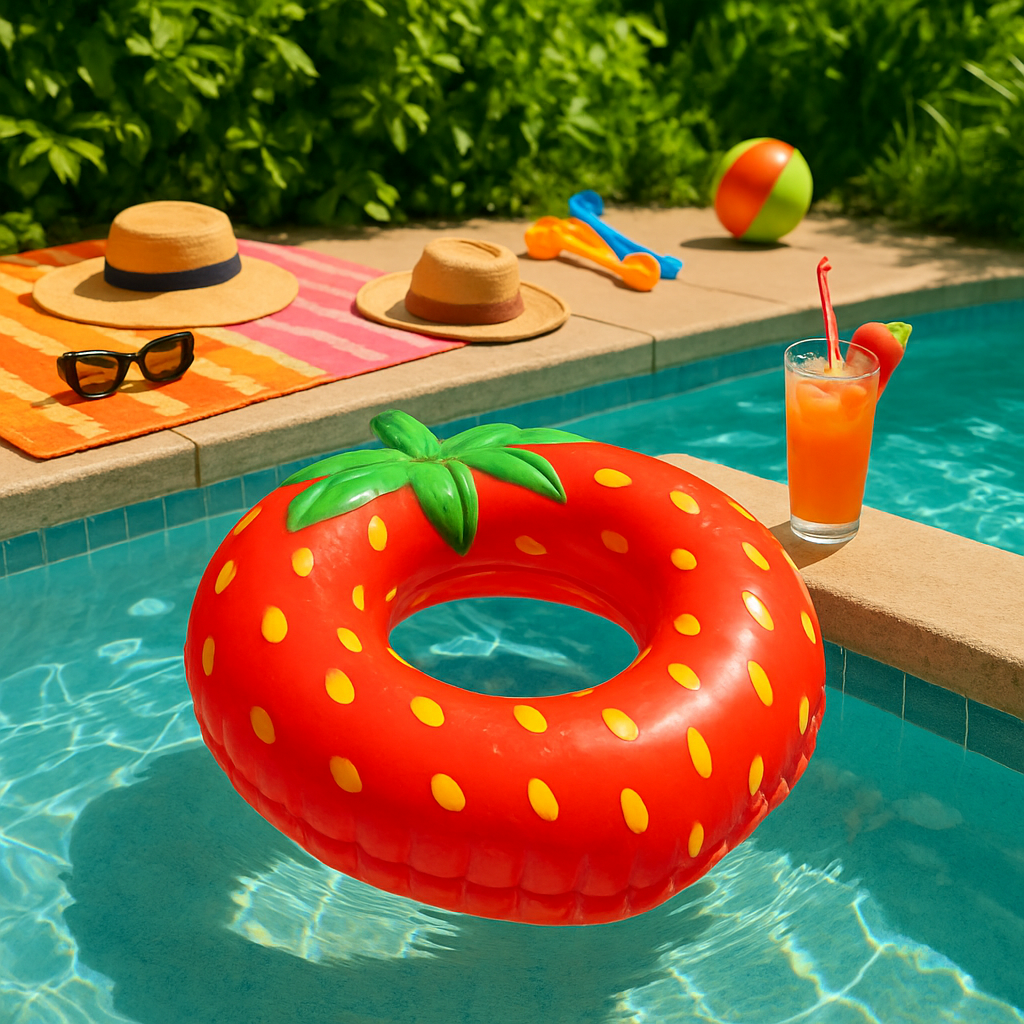 Experience Ultimate Comfort with a Strawberry Swim Ring for Poolside Lounging  
