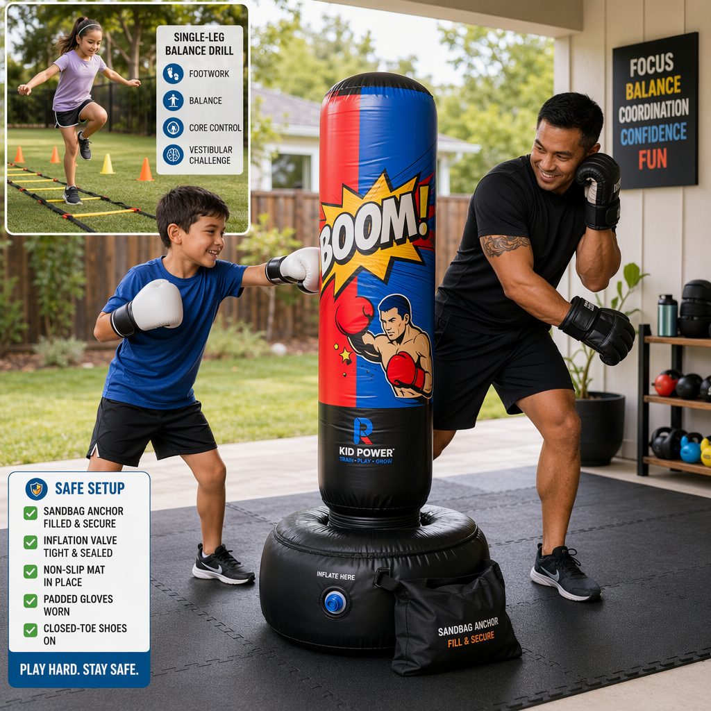 Bouncy resistance boxing bag for coordination balance indoor outdoor play: exercises and drills for all ages Bouncy resistance boxing bag for coordination balance indoor outdoor play: exercises and drills for all ages
