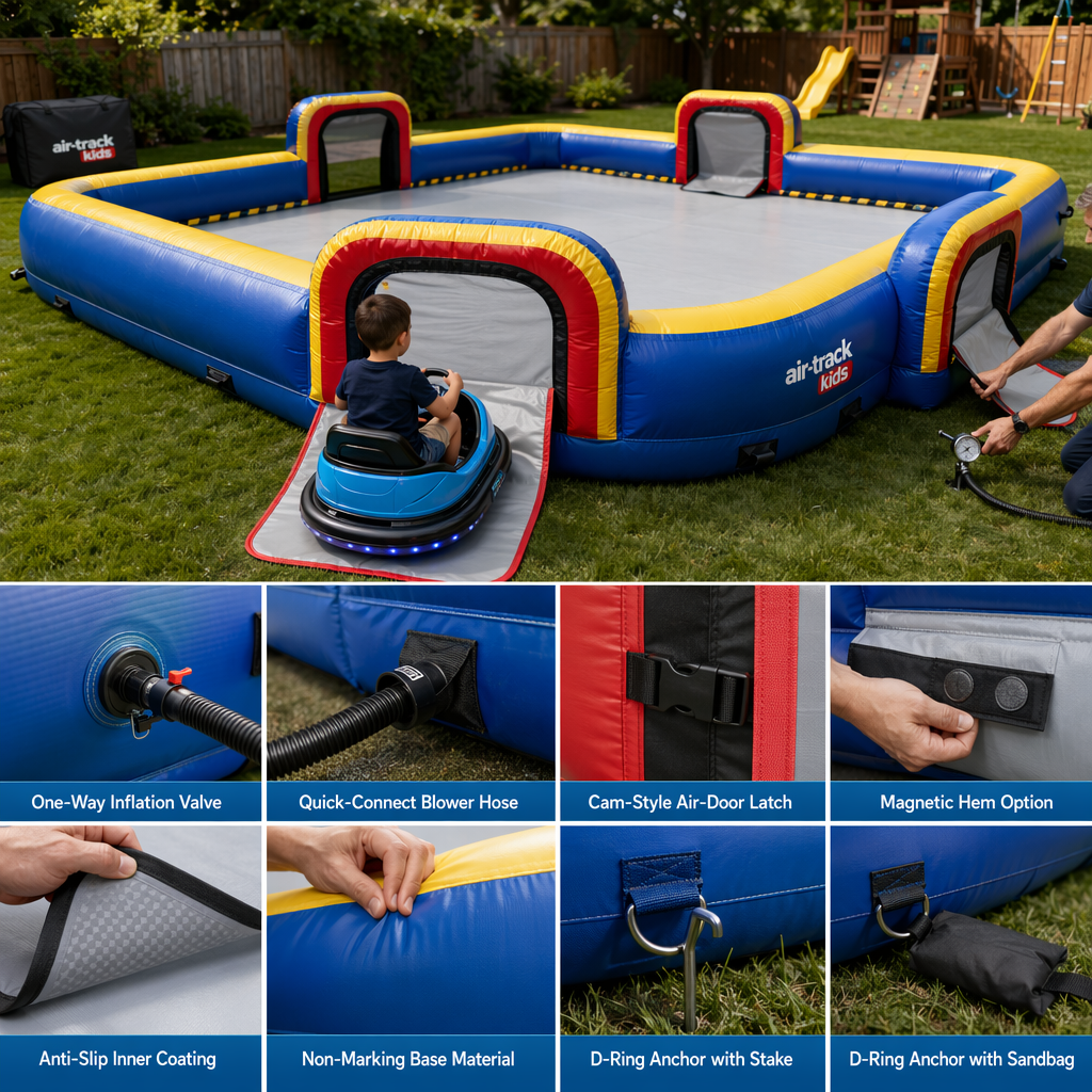 Compatibility with Bumper-Style Ride-On Toy Compatible Inflatable Track Border with Air Doors and Access Considerations Compatibility with Bumper-Style Ride-On Toy Compatible Inflatable Track Border with Air Doors and Access Considerations
