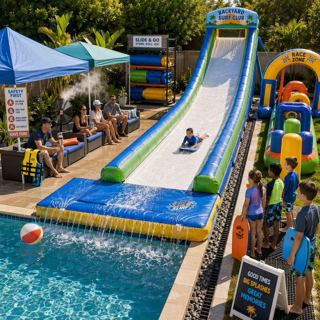 Creative Uses For Poolside Surf Slide Mini Waterpark Experiences At Summer Parties And Hot Afternoons Creative Uses For Poolside Surf Slide Mini Waterpark Experiences At Summer Parties And Hot Afternoons