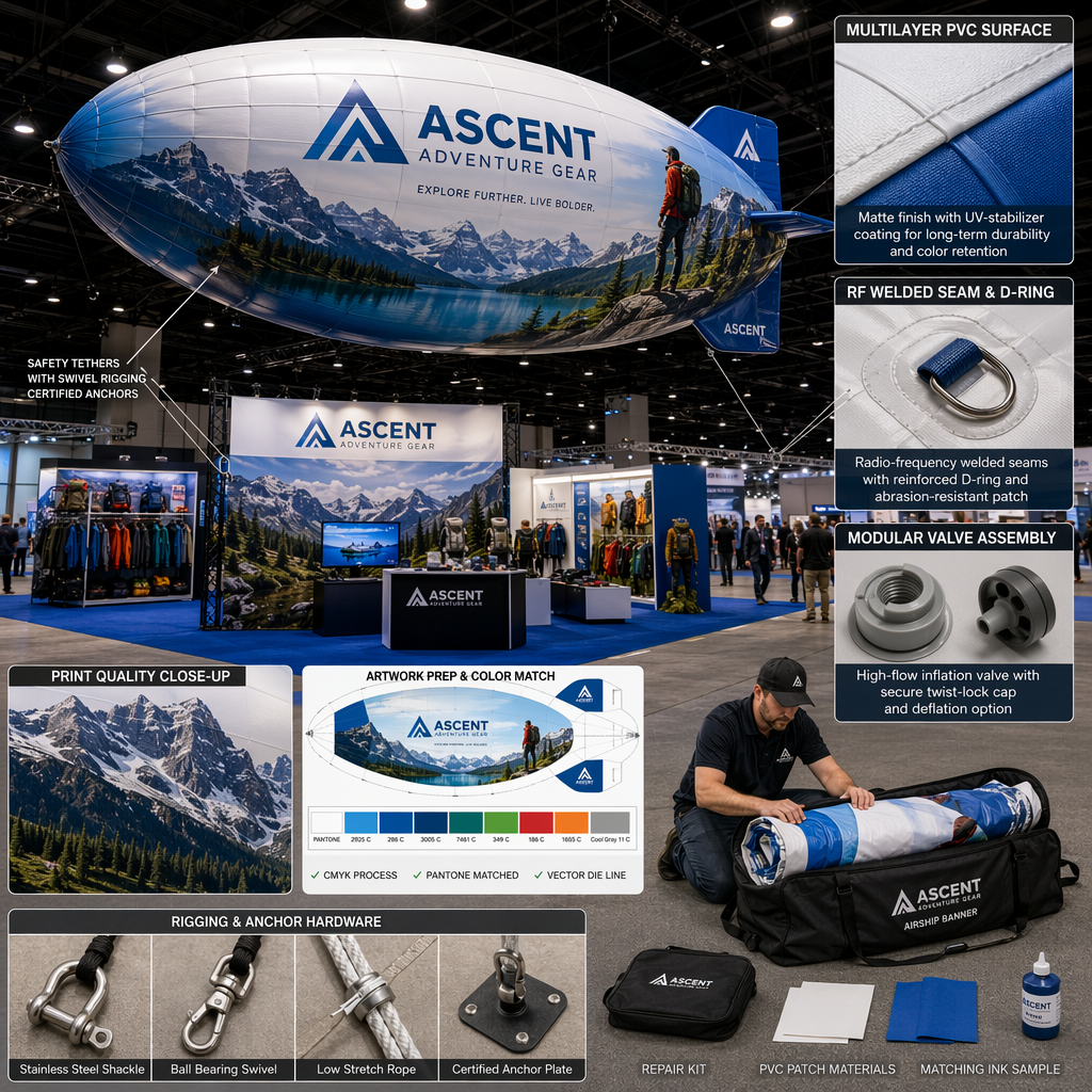 Design, Materials, and Customization Options for a reusable pvc helium airship banner for trade shows and expos