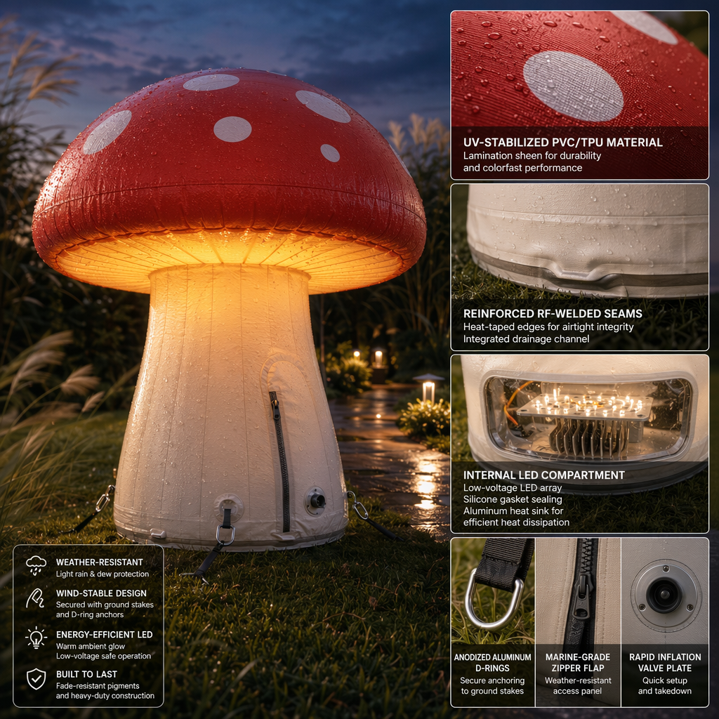Design, Materials, and Durability: What Makes a Durable Outdoor Inflatable Mushroom Lamp with Warm Internal Illumination Weather-Resistant Design, Materials, and Durability: What Makes a Durable Outdoor Inflatable Mushroom Lamp with Warm Internal Illumination Weather-Resistant
