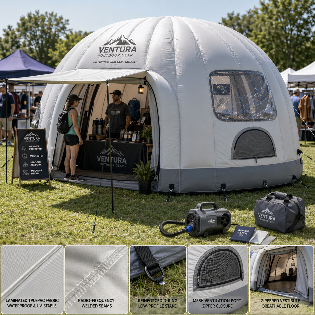 Design features and materials that make a portable inflatable event dome shelter for outdoor markets and fairs sturdy, weather-resistant, and comfortable Design features and materials that make a portable inflatable event dome shelter for outdoor markets and fairs sturdy, weather-resistant, and comfortable