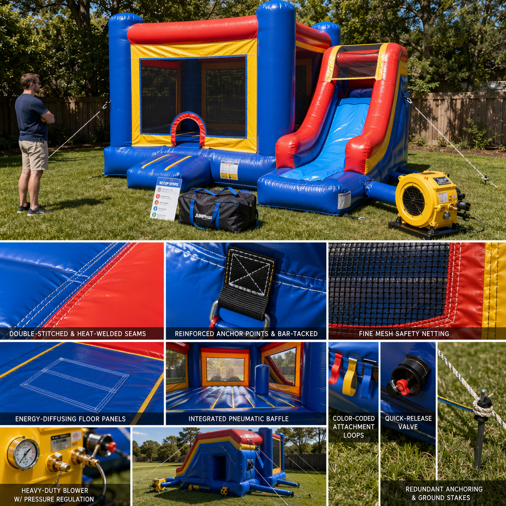 Durable PVC Inflatable Bounce House With Slide And Safety Netting For Backyard Parties: Materials, Reinforced Seams, And Longevity
