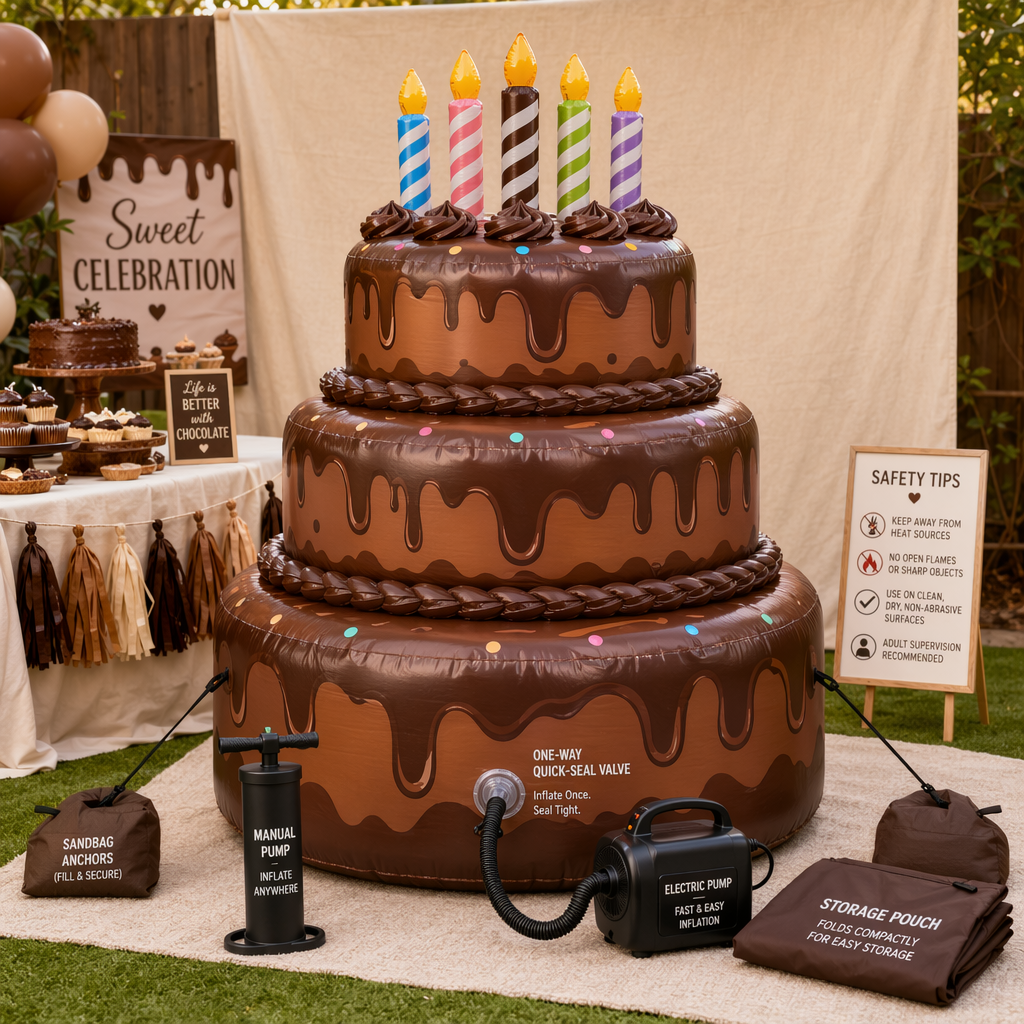 Easy setup deflatable chocolate-themed party prop for festive event decorations: inflation methods, safety, and quick takedown