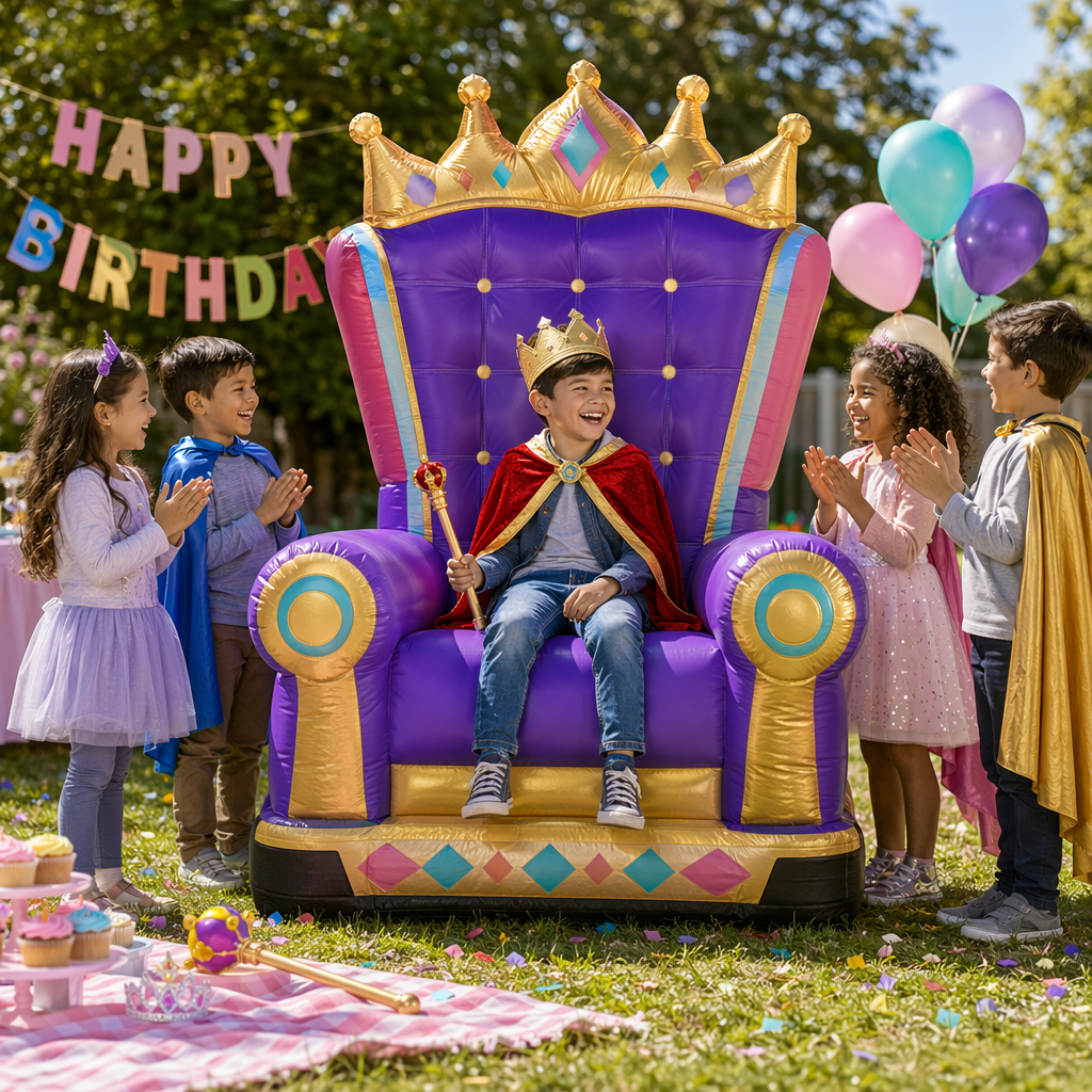 Features and benefits of a giant inflatable throne chair for kids birthday parties photo prop