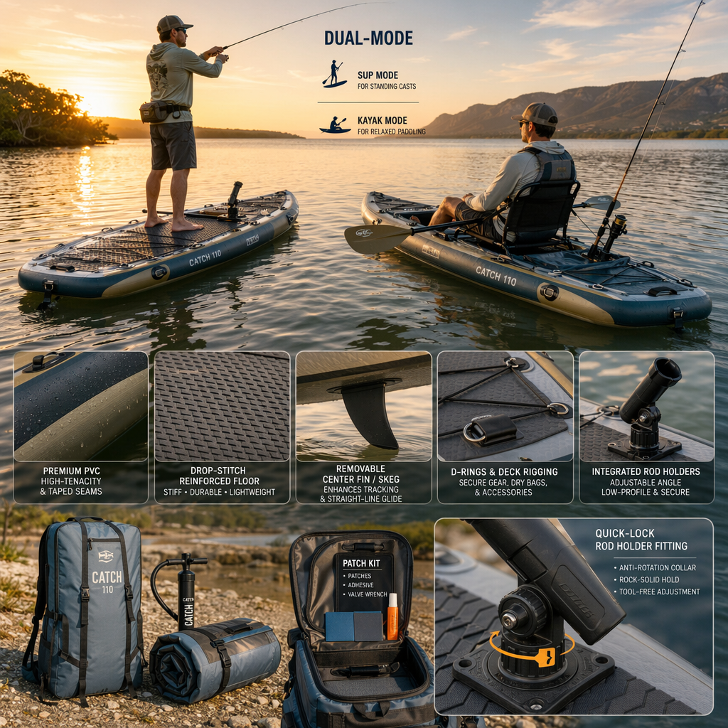 Key Features and Design Benefits of a portable inflatable kayak sup hybrid with built-in rod holders for easy water use Key Features and Design Benefits of a portable inflatable kayak sup hybrid with built-in rod holders for easy water use