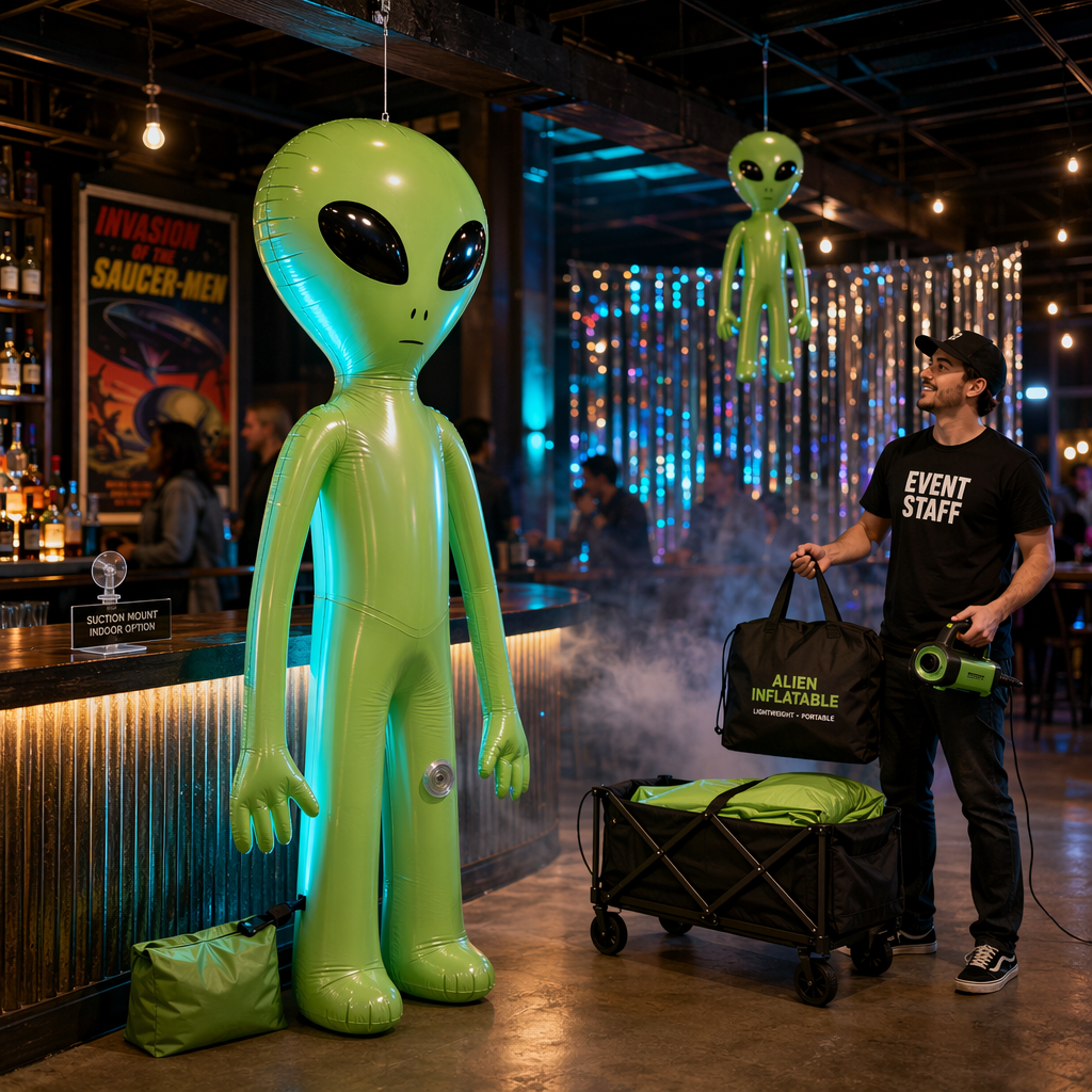 Lightweight portable inflatable alien doll for bar decor and promotional displays: placement ideas, stability solutions, and portability tips