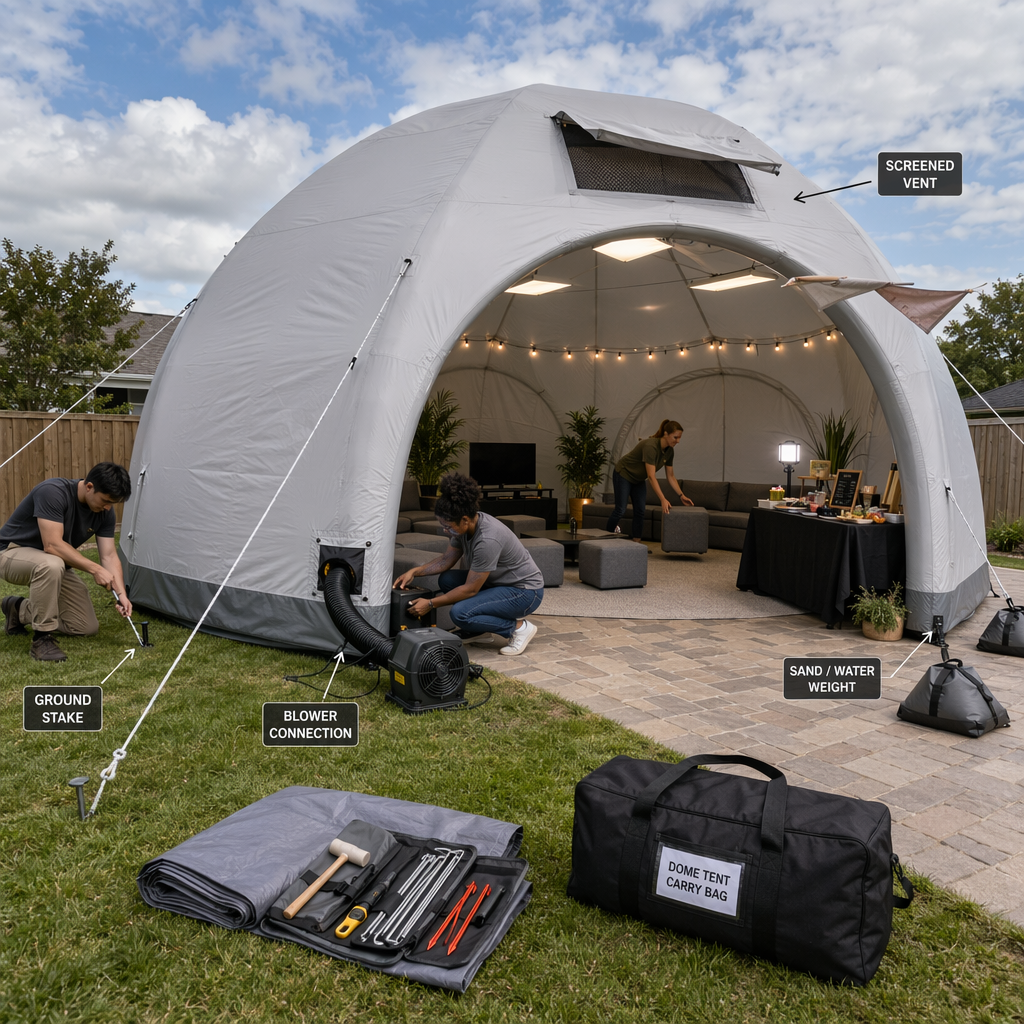 Quick-setup benefits and step-by-step setup tips for a large inflatable dome tent for backyard parties with quick setup Quick-setup benefits and step-by-step setup tips for a large inflatable dome tent for backyard parties with quick setup