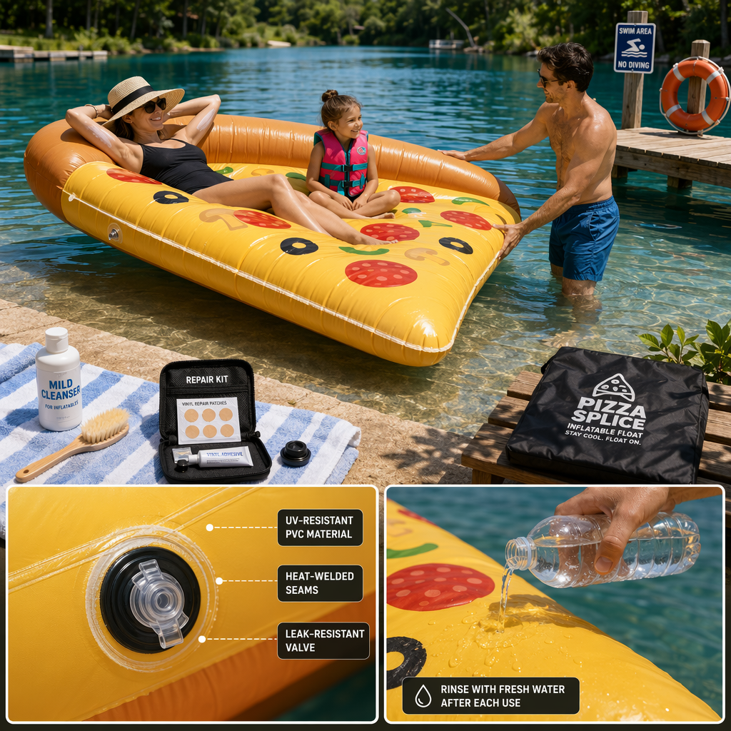 Safety, weight capacity, and maintenance guidelines to keep your comfortable buoyant pizza slice raft for lounging at pools beaches lakes in top condition