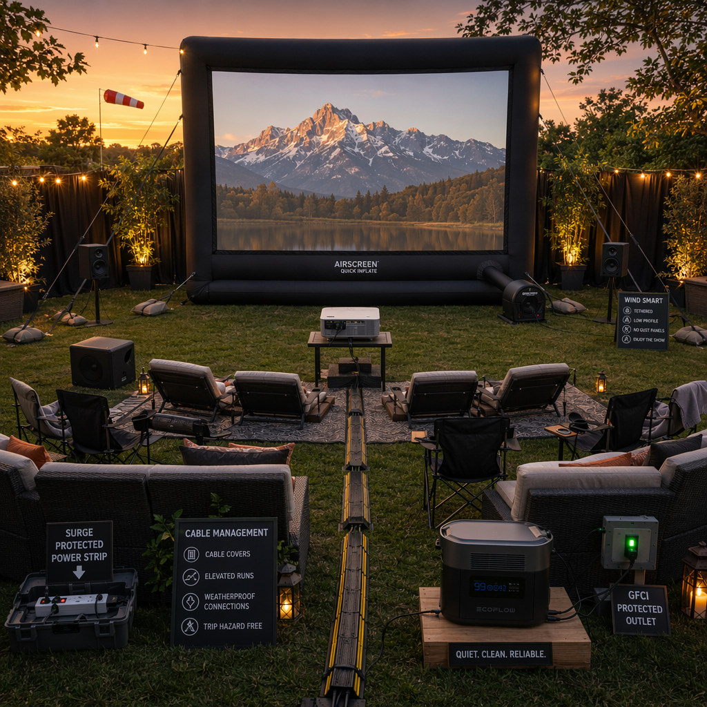 Setting up a portable quick-inflate projector screen for home cinema parties and gatherings: placement, power, and projector compatibility Setting up a portable quick-inflate projector screen for home cinema parties and gatherings: placement, power, and projector compatibility