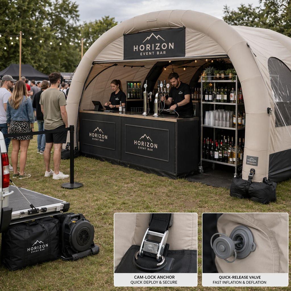 Setup, Anchoring and Transport: How the Easy-to-Set-Up Inflatable Event Bar Tent Compatible with Standard Fittings Streamlines Operations Setup, Anchoring and Transport: How the Easy-to-Set-Up Inflatable Event Bar Tent Compatible with Standard Fittings Streamlines Operations