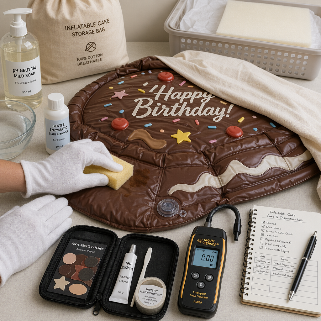 Storage, durability, and care for inflatable cake props: cleaning, repair, and packing to extend reusable life